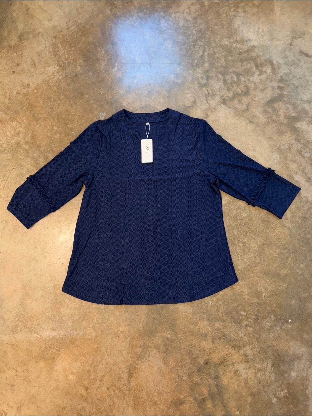 Navy Blue Textured Eyelet Blouse 3/4 Sleeve XXL Lightweight Top 2XL NWT